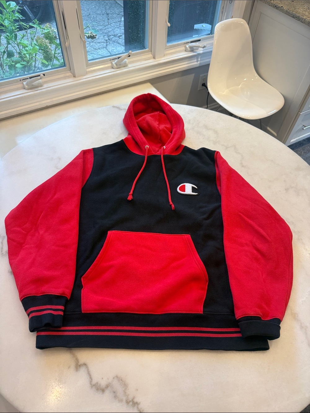 Champion Red and Black Colorblock Pullover Hoodie